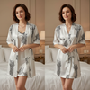 Pleasing Strings Women Silk Satin Leopard Print Short Gown Robe Set