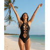 Pleasing Strings Women 1pc Sexy Front Criss-Cross Pattern Cut Out Monokini Swimsuit