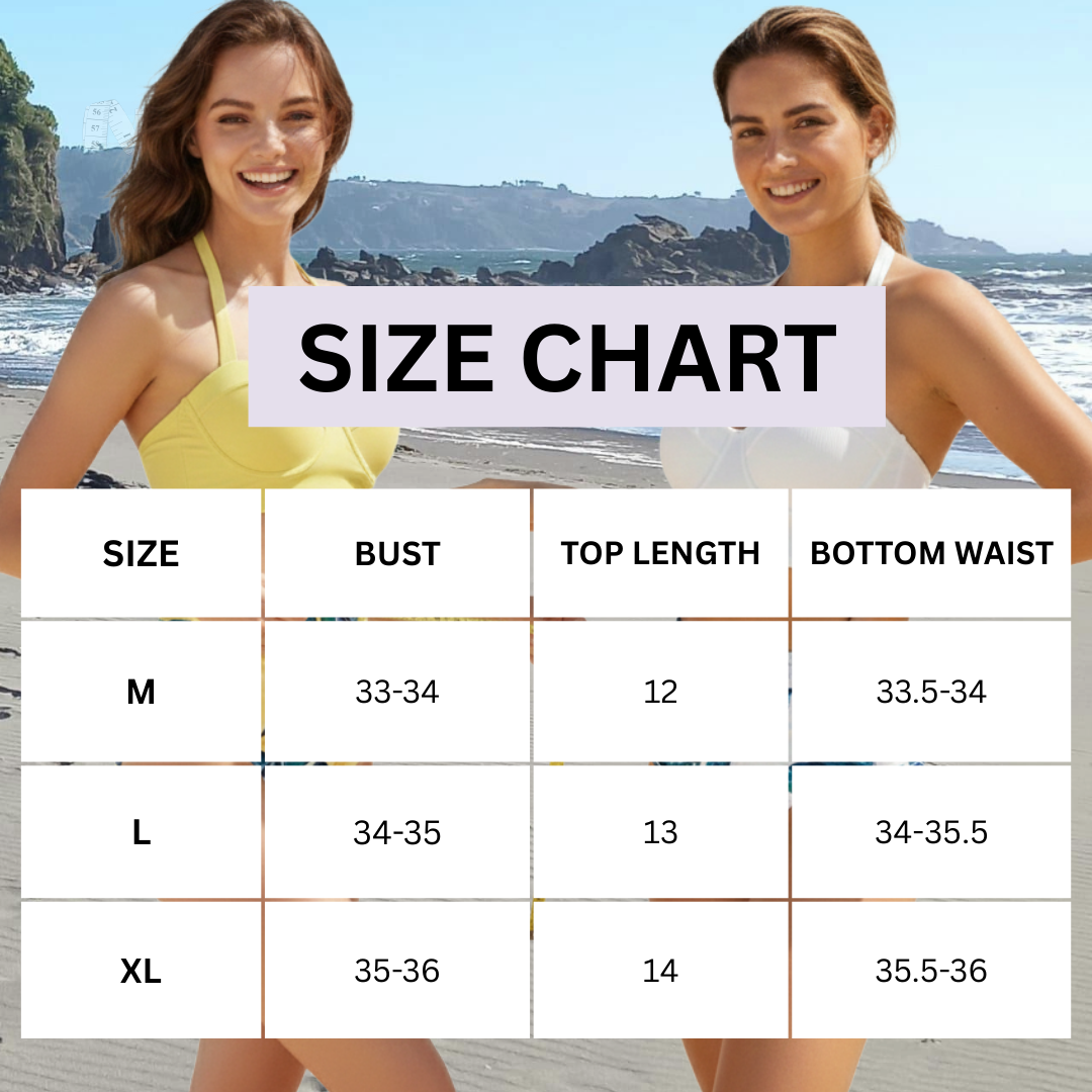 Pleasing Strings Women 2pcs Vintage Swimsuit Halter Neck with Ruched High Waist Bottom