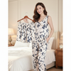 Pleasing Strings Women 3pc Beige Floral V Neck Silk Satin Pj Set