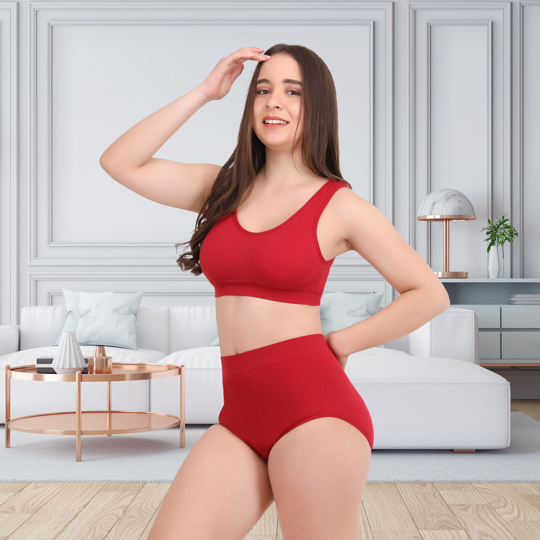 Pleasing Strings Women's Wireless Ribbed Knit Bra & Panty Set