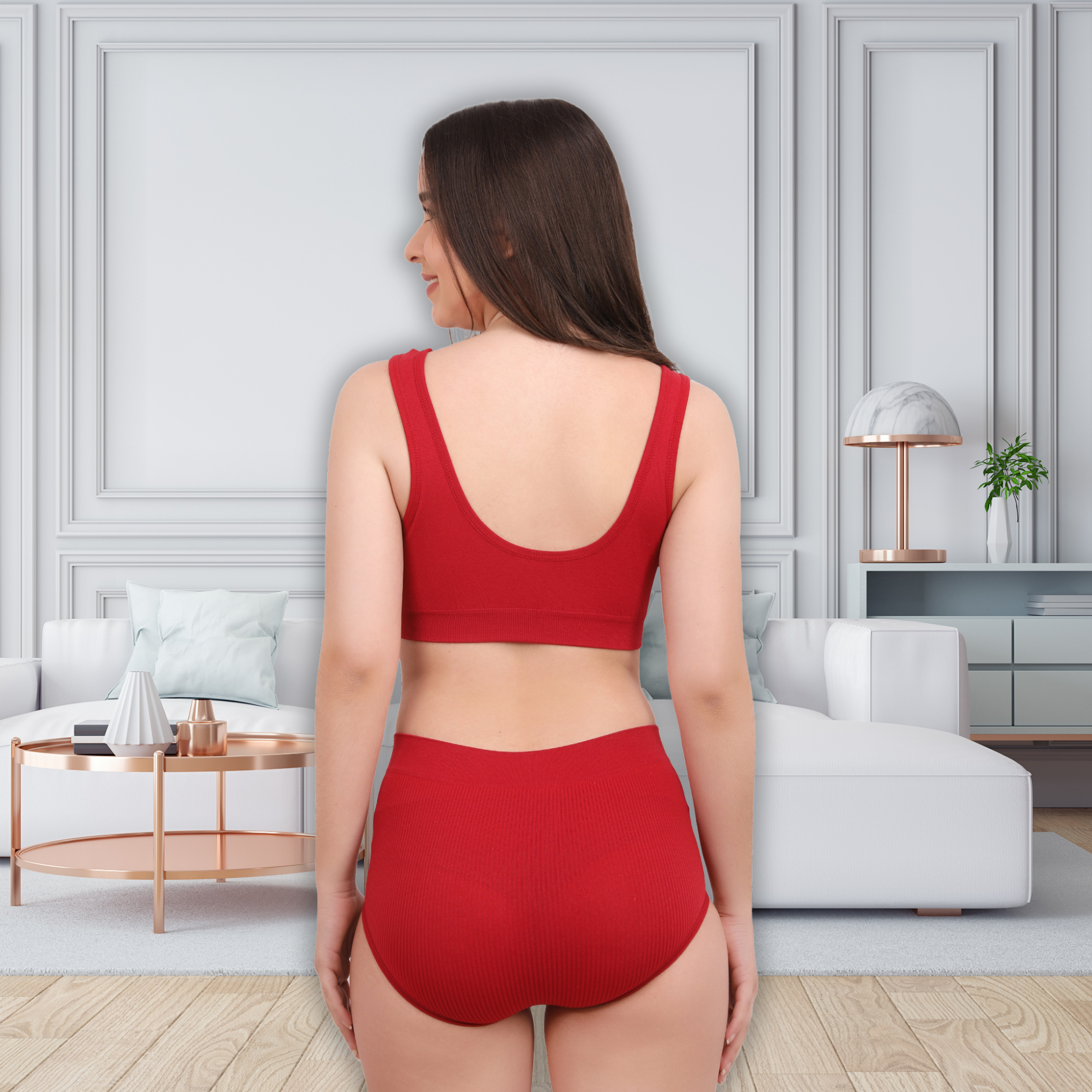 Pleasing Strings Women's Wireless Ribbed Knit Bra & Panty Set