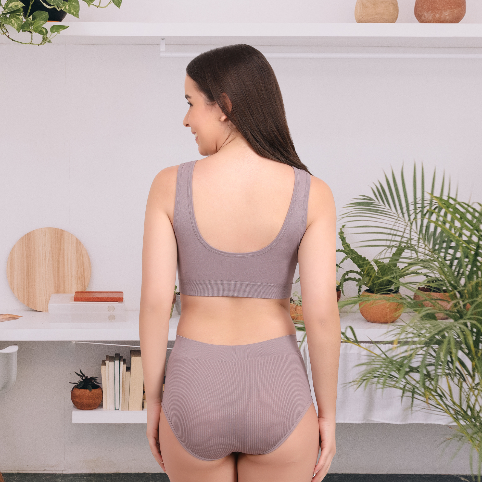 Pleasing Strings Women's Wireless Ribbed Knit Bra & Panty Set