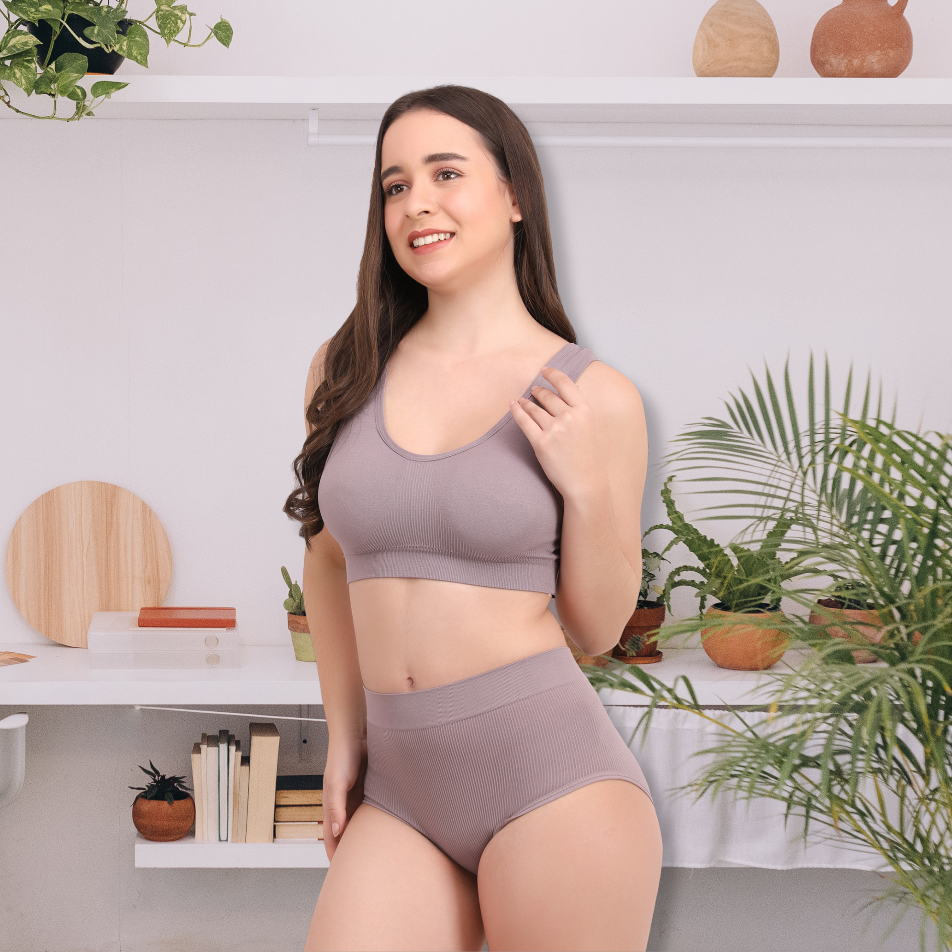 Pleasing Strings Women's Wireless Ribbed Knit Bra & Panty Set