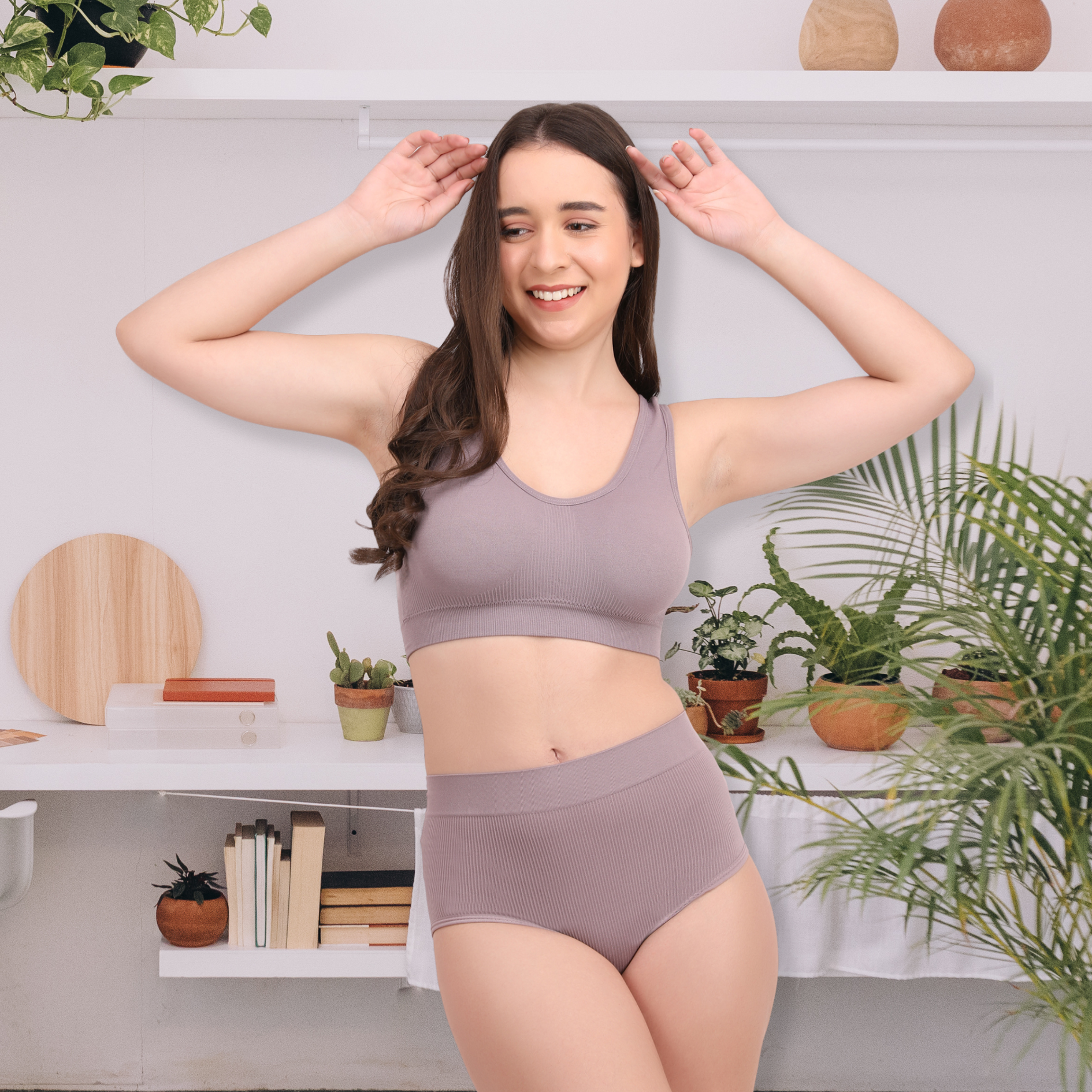 Pleasing Strings Women's Wireless Ribbed Knit Bra & Panty Set