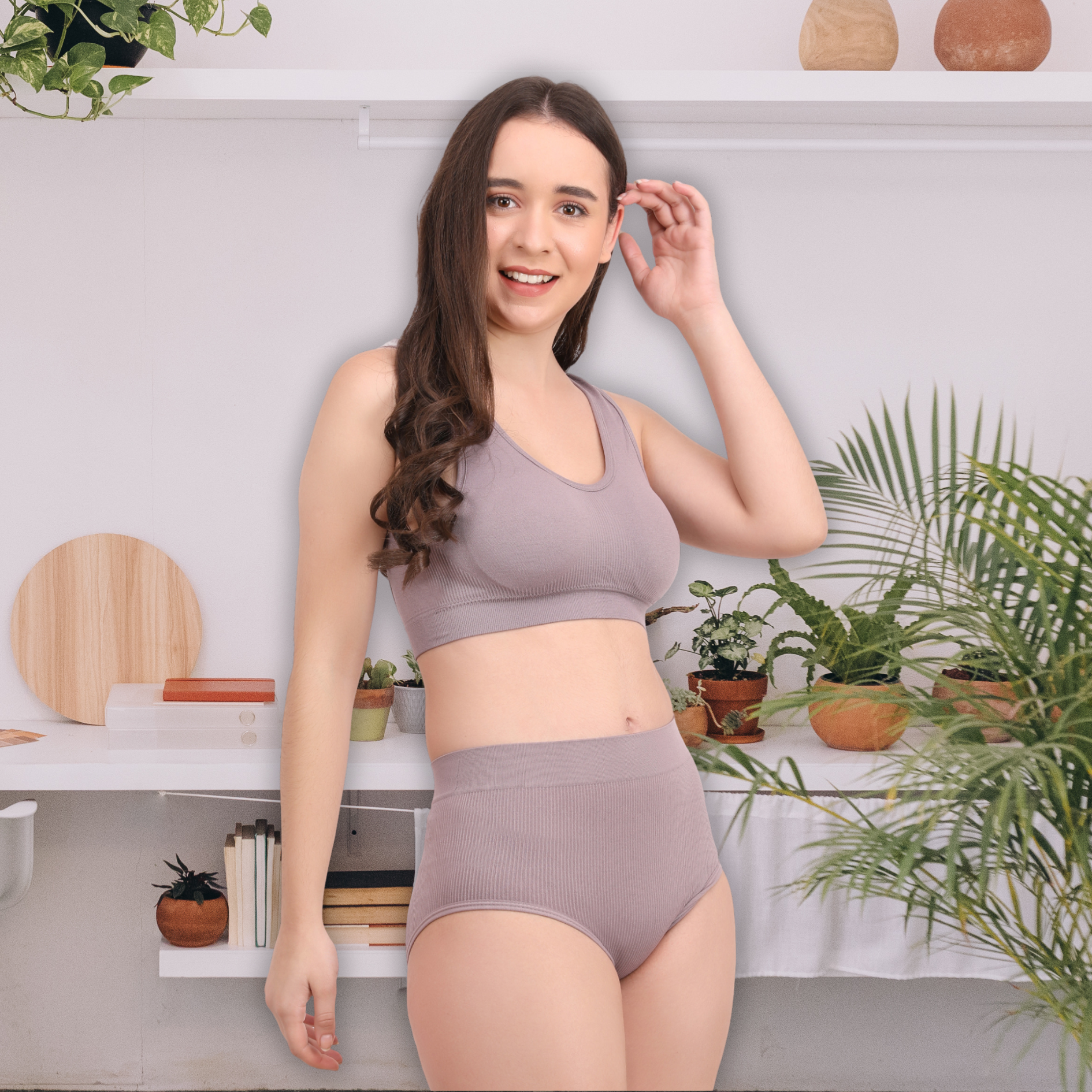 Pleasing Strings Women's Wireless Ribbed Knit Bra & Panty Set