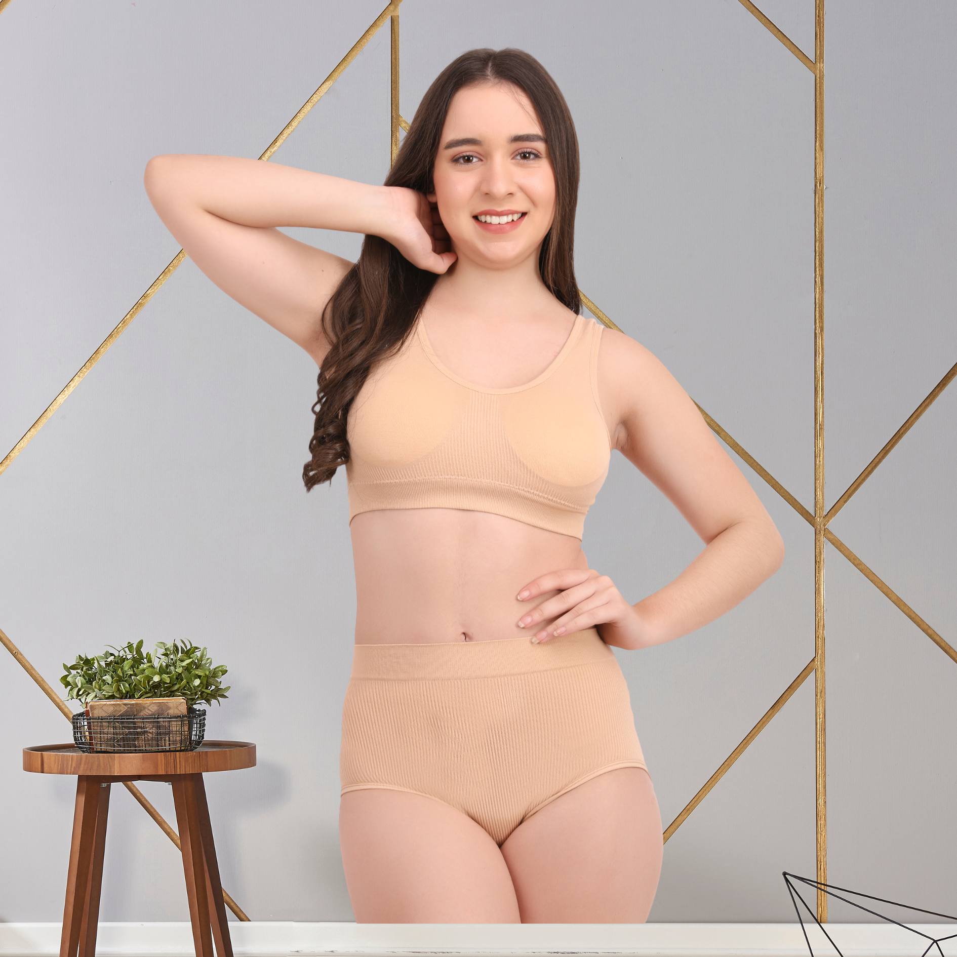 Pleasing Strings Women's Wireless Ribbed Knit Bra & Panty Set