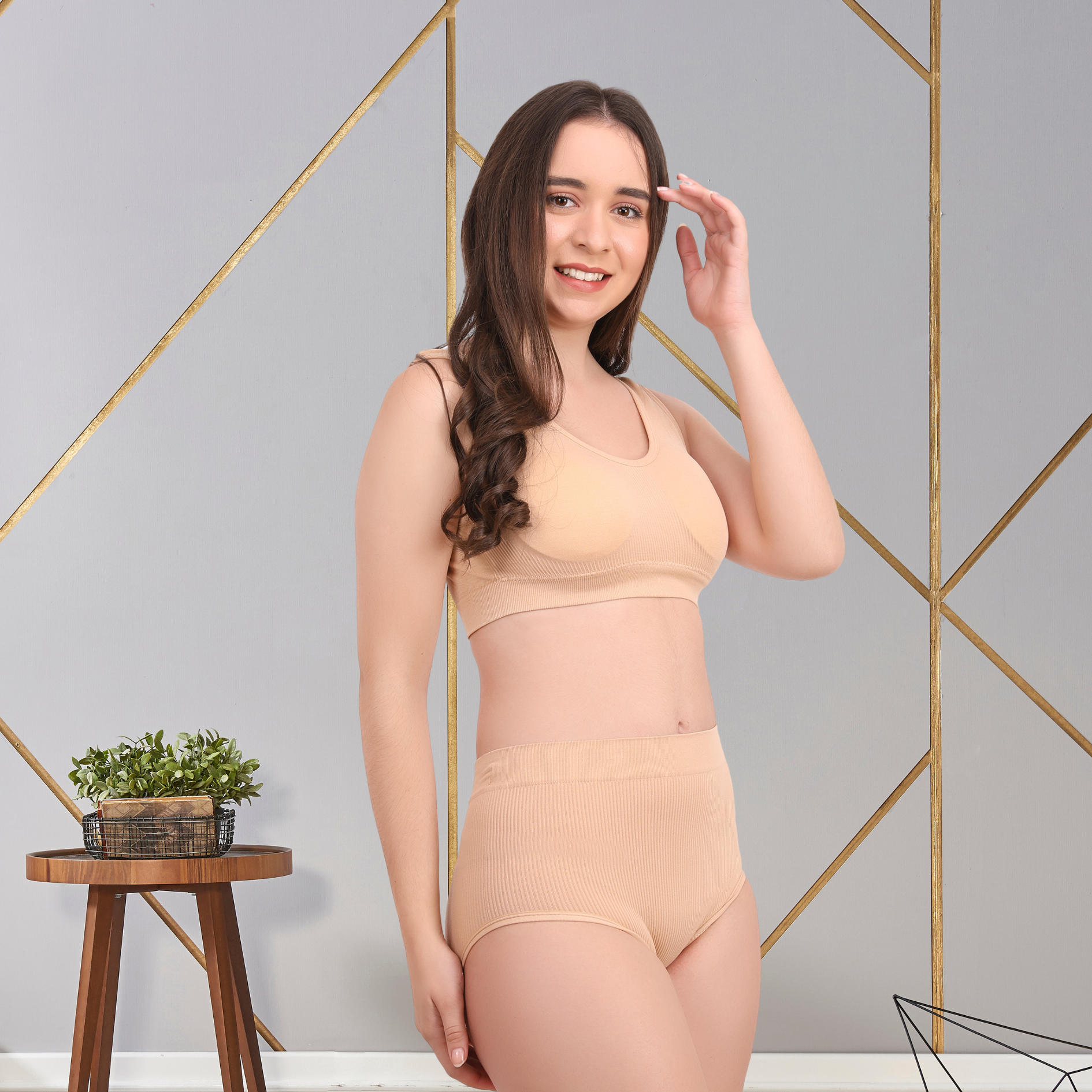 Pleasing Strings Women's Wireless Ribbed Knit Bra & Panty Set