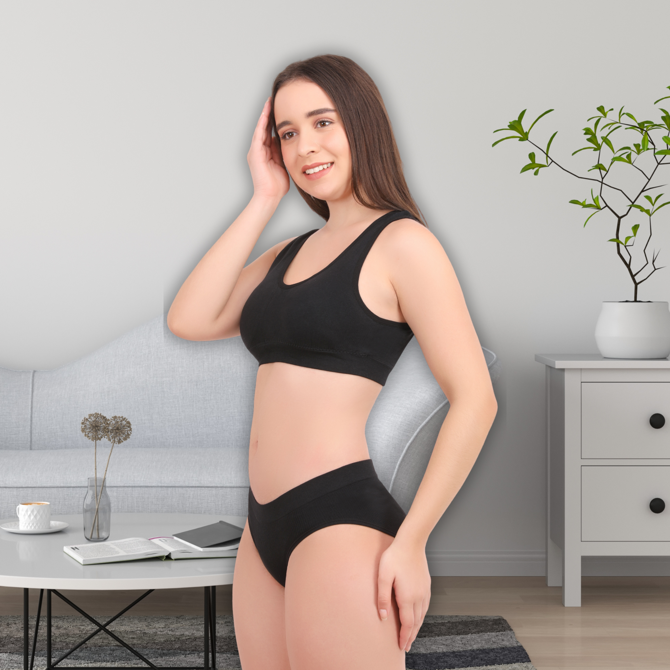 Pleasing Strings Women's Wireless Ribbed Knit Bra & Panty Set