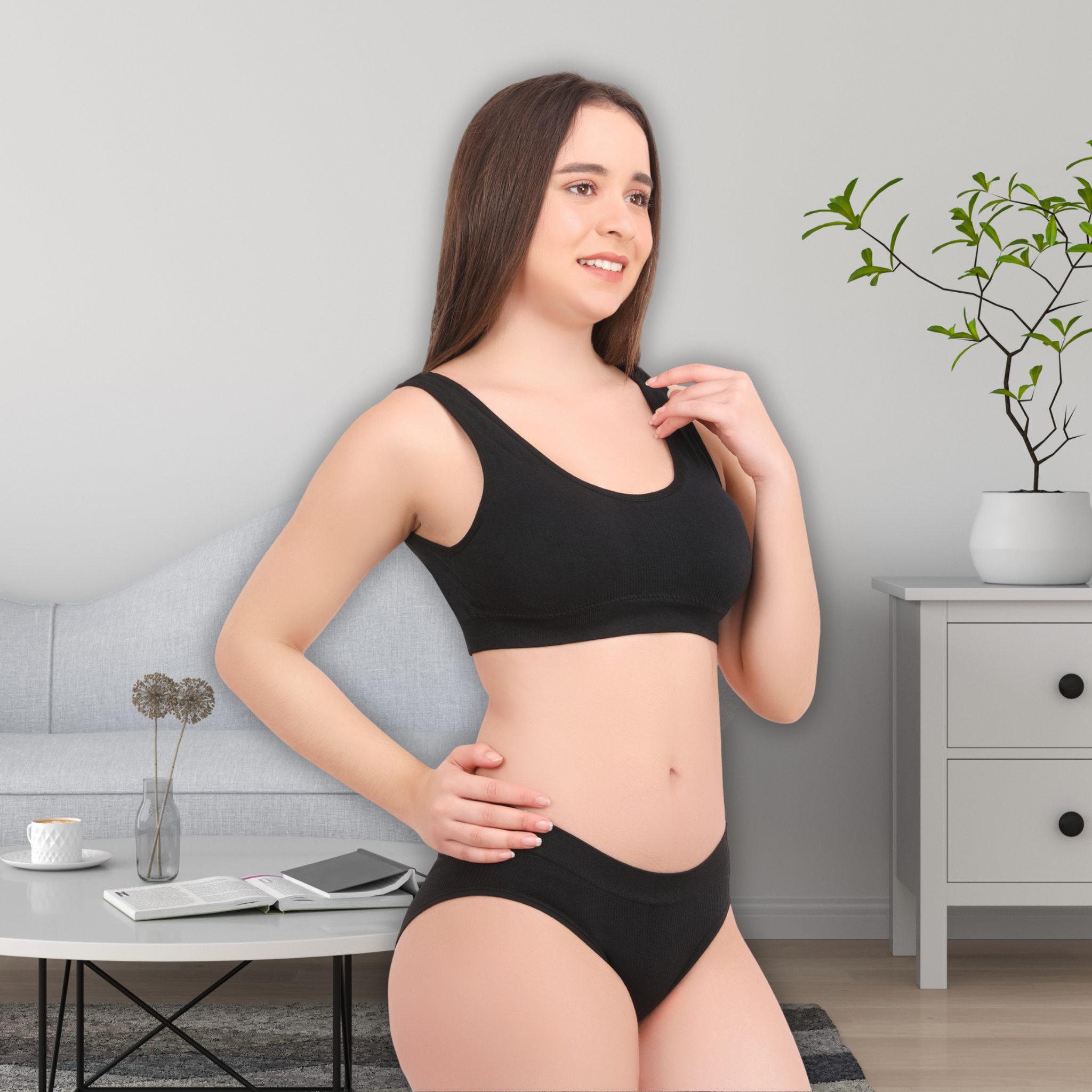 Pleasing Strings Women's Wireless Ribbed Knit Bra & Panty Set