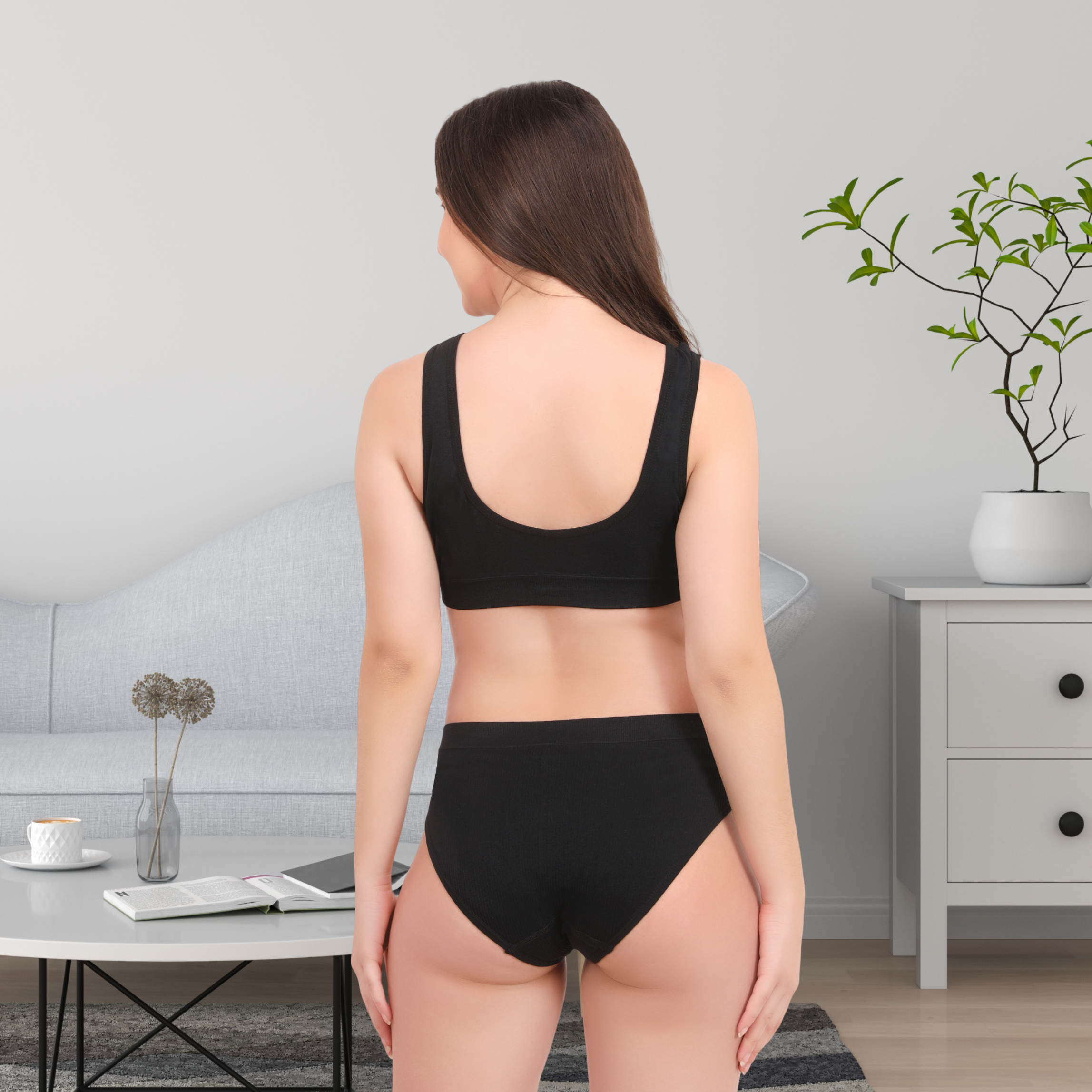 Pleasing Strings Women's Wireless Ribbed Knit Bra & Panty Set