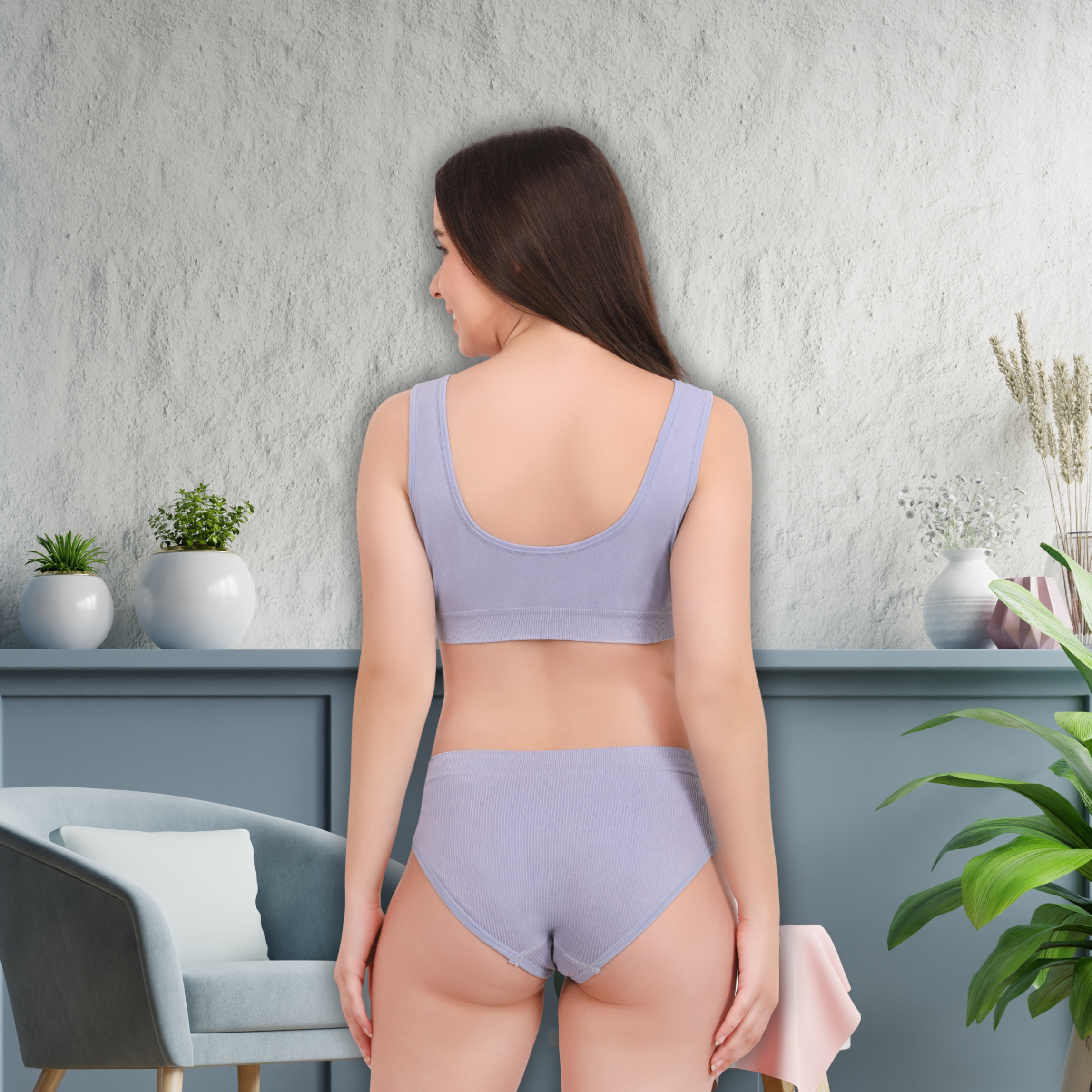Pleasing Strings Women's Wireless Ribbed Knit Bra & Panty Set