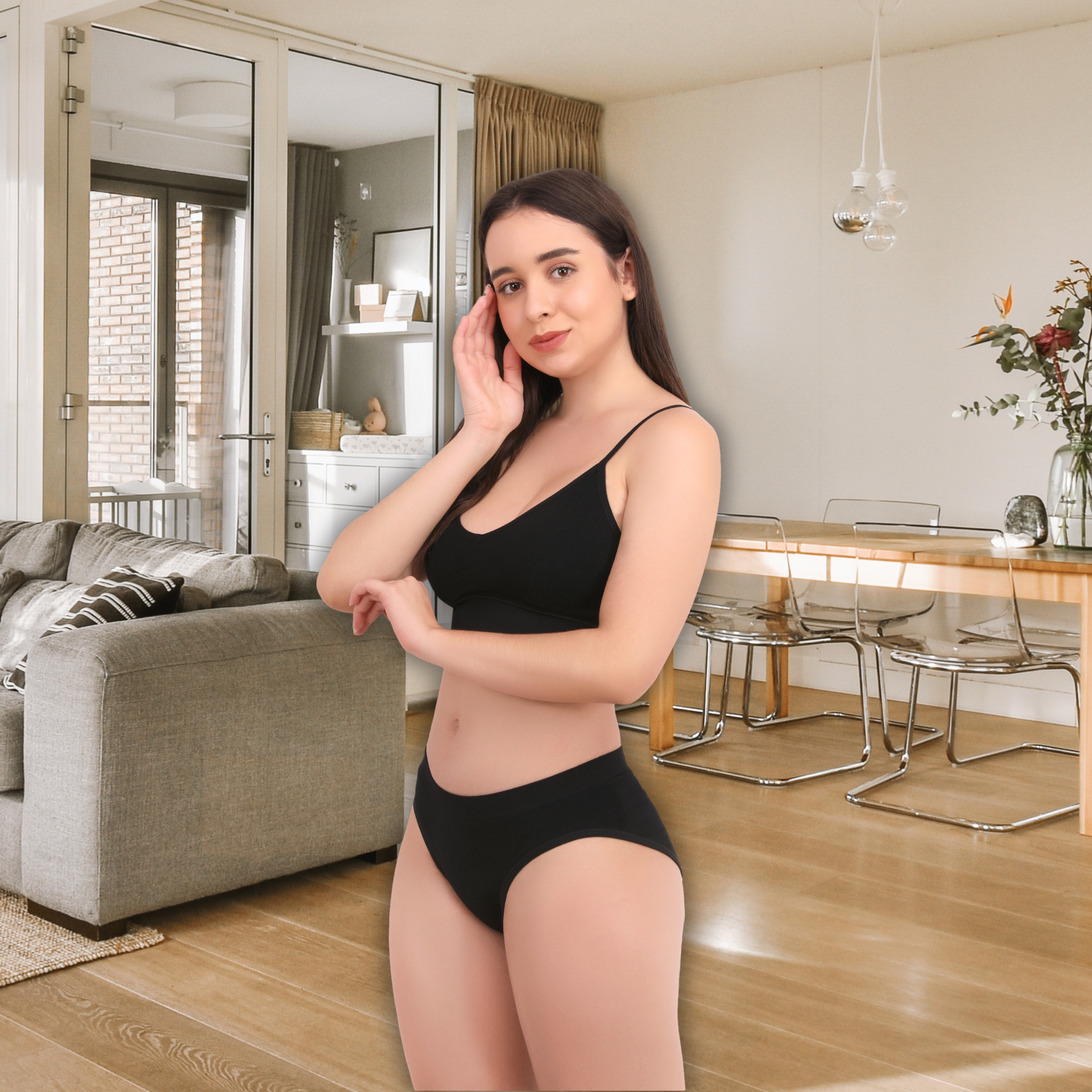 Pleasing Strings Women's Wireless Ribbed Knit Bra & Panty Set