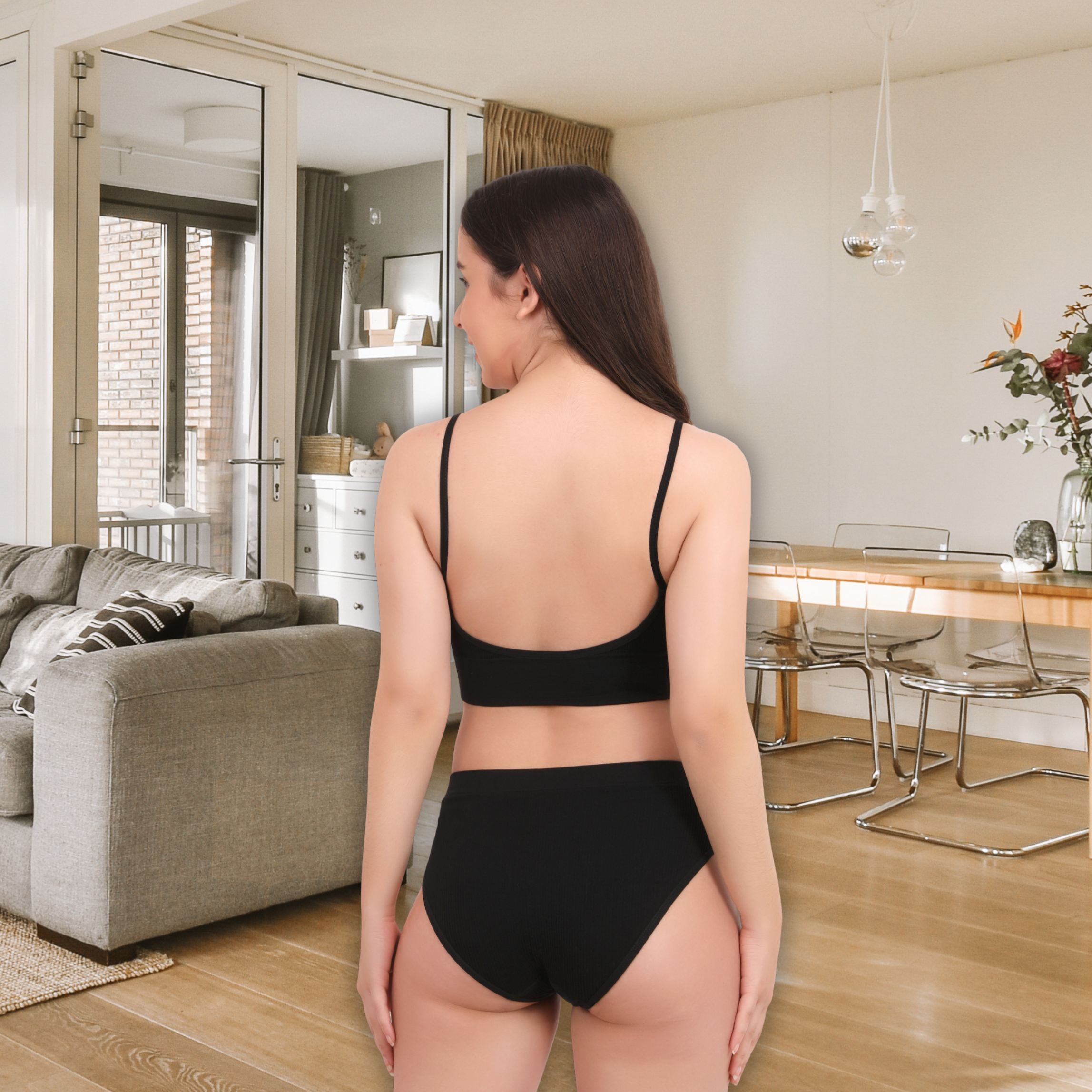 Pleasing Strings Women's Wireless Ribbed Knit Bra & Panty Set