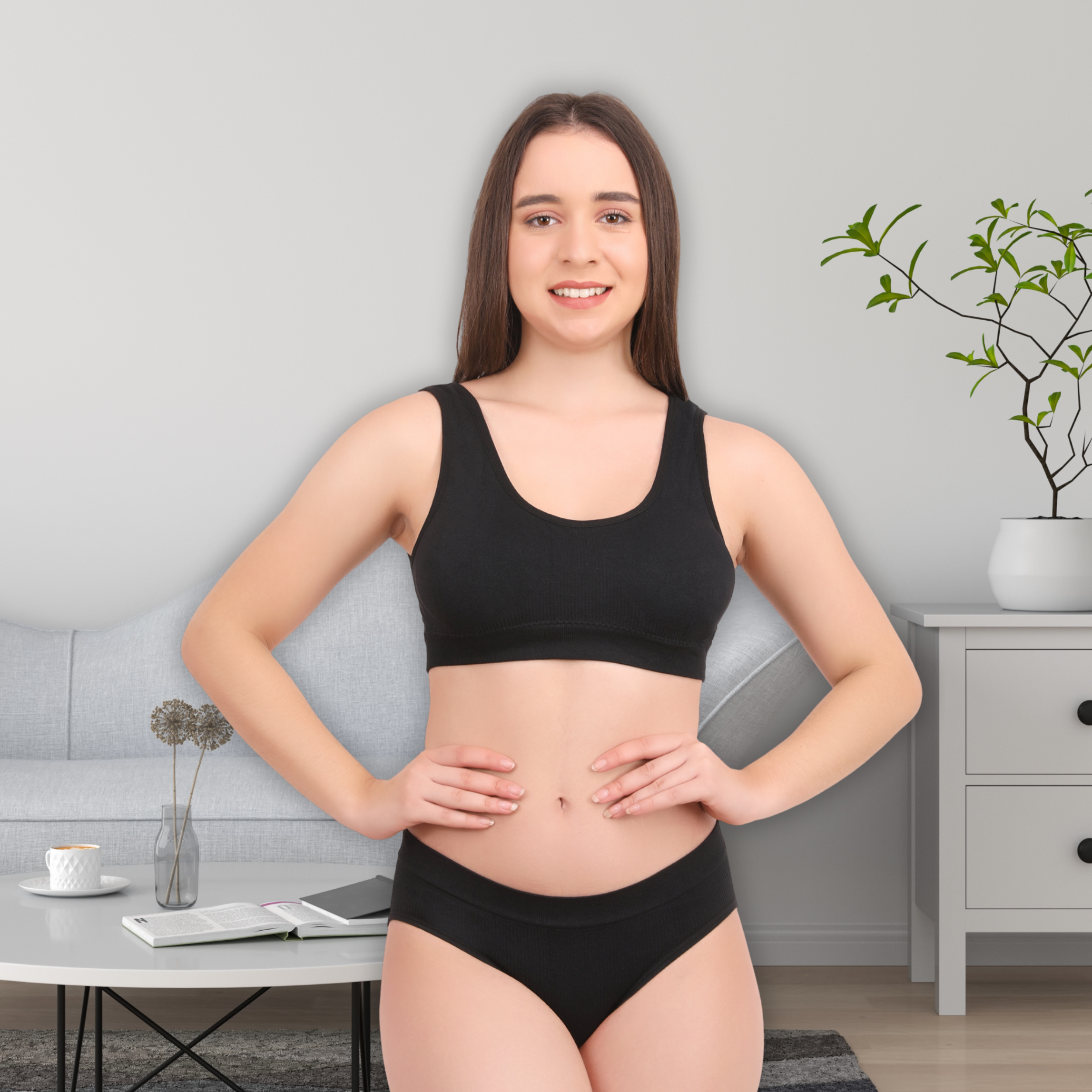 Pleasing Strings Women's Wireless Ribbed Knit Bra & Panty Set
