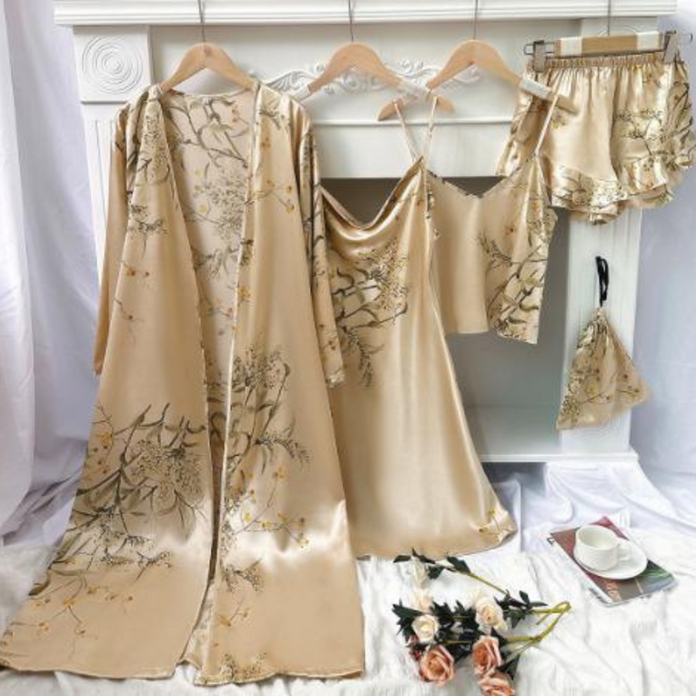 Pleasing Strings Women 5pcs Elegant Floral Print Nightgown Set