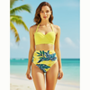 Pleasing Strings Women 2pcs Vintage Swimsuit Halter Neck with Ruched High Waist Bottom