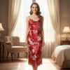Pleasing Strings Women Silk Satin Floral Print Cowl Neck Plus Size Nightgown