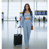 Women Blue Stripe Ease Wide Leg 3-Piece Co-ord Set | Loose Style Co-ord Set