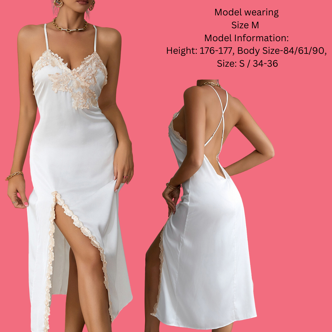 Women Satin Nightgown Silk Chemise V Neck Negligee Sleepwear with Adjustable Straps