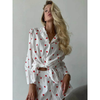 Women 2pc Heart Print Full Sleeves Shirt with Bottom Shorts Cotton Nightwear