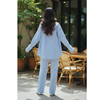 Women Blue Stripe Ease Wide Leg 3-Piece Co-ord Set | Loose Style Co-ord Set