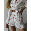 Women 2pc Heart Print Full Sleeves Shirt with Bottom Shorts Cotton Nightwear