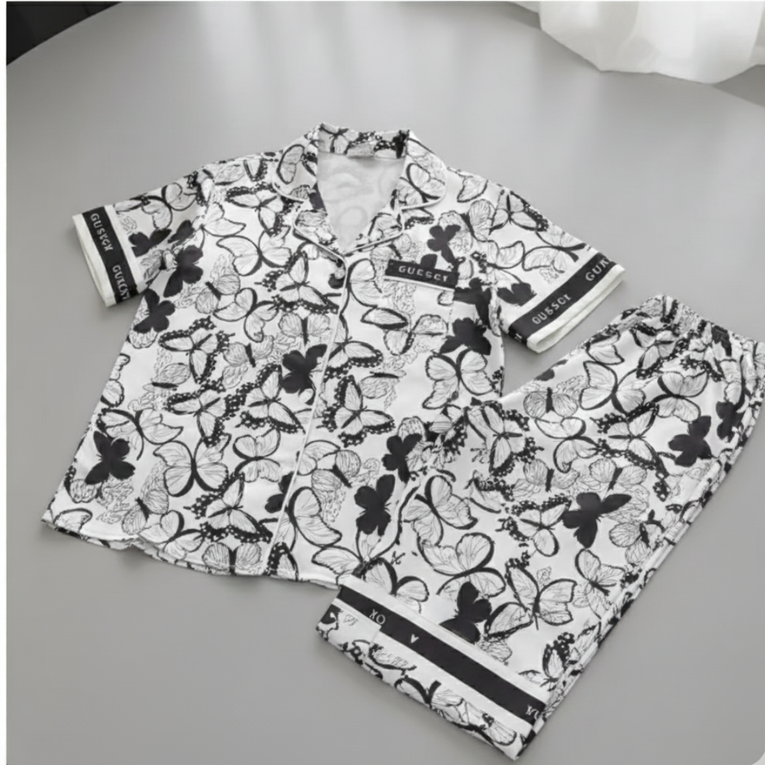 Pleasing Strings Women's Silk Satin Half Sleeve Button Down Pyjamas Set Loungewear