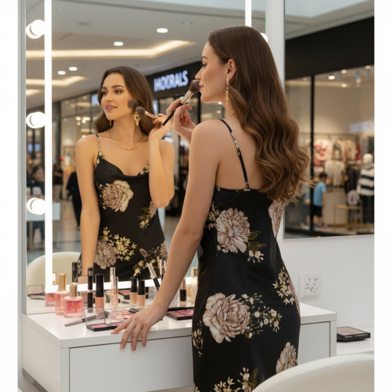 Pleasing Strings Women Silk Satin Floral Print Cowl Neck Plus Size Nightgown