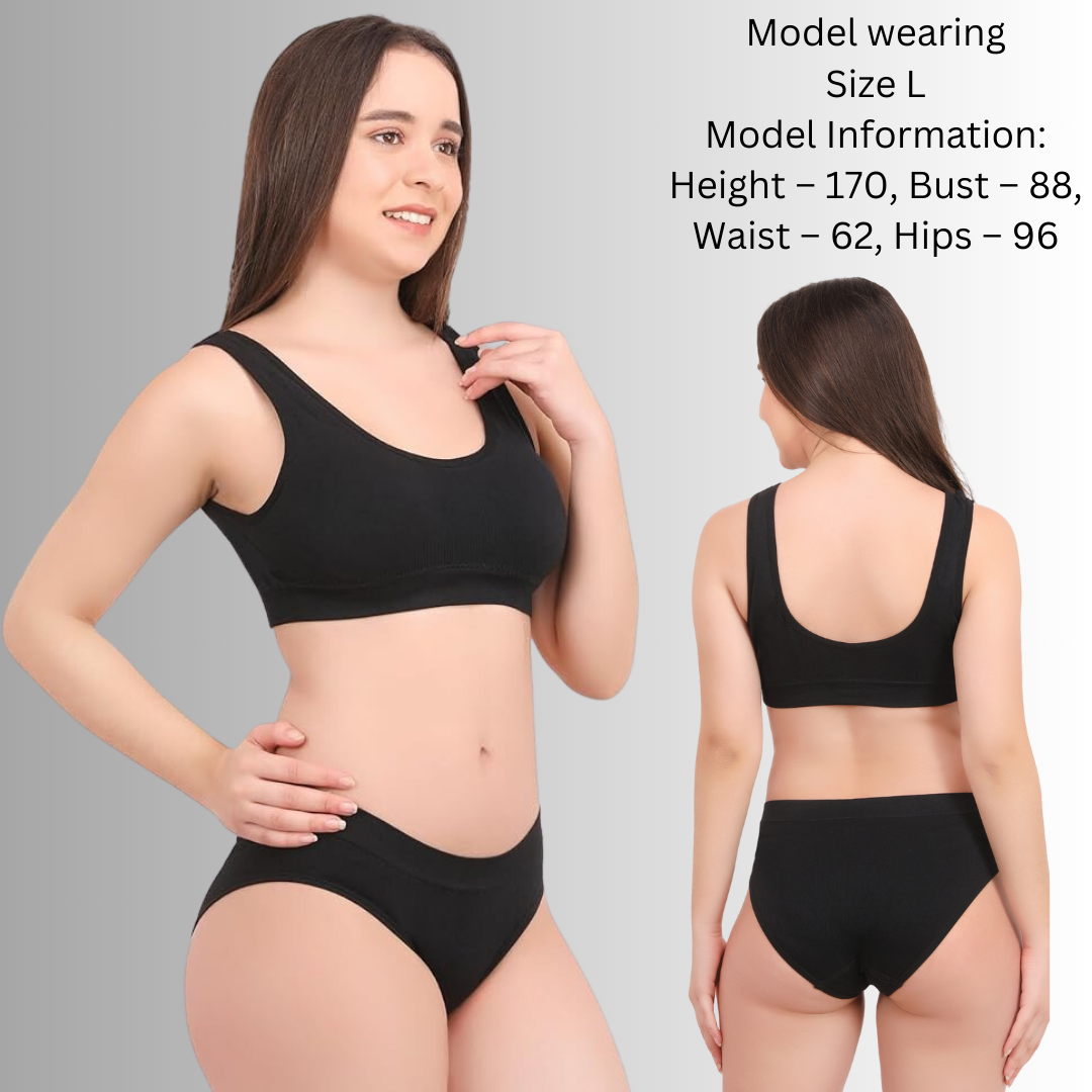 Pleasing Strings Women's Wireless Ribbed Knit Bra & Panty Set
