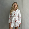 Women 2pc Heart Print Full Sleeves Shirt with Bottom Shorts Cotton Nightwear