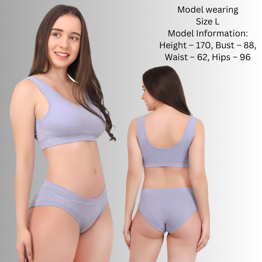 Pleasing Strings Women's Wireless Ribbed Knit Bra & Panty Set