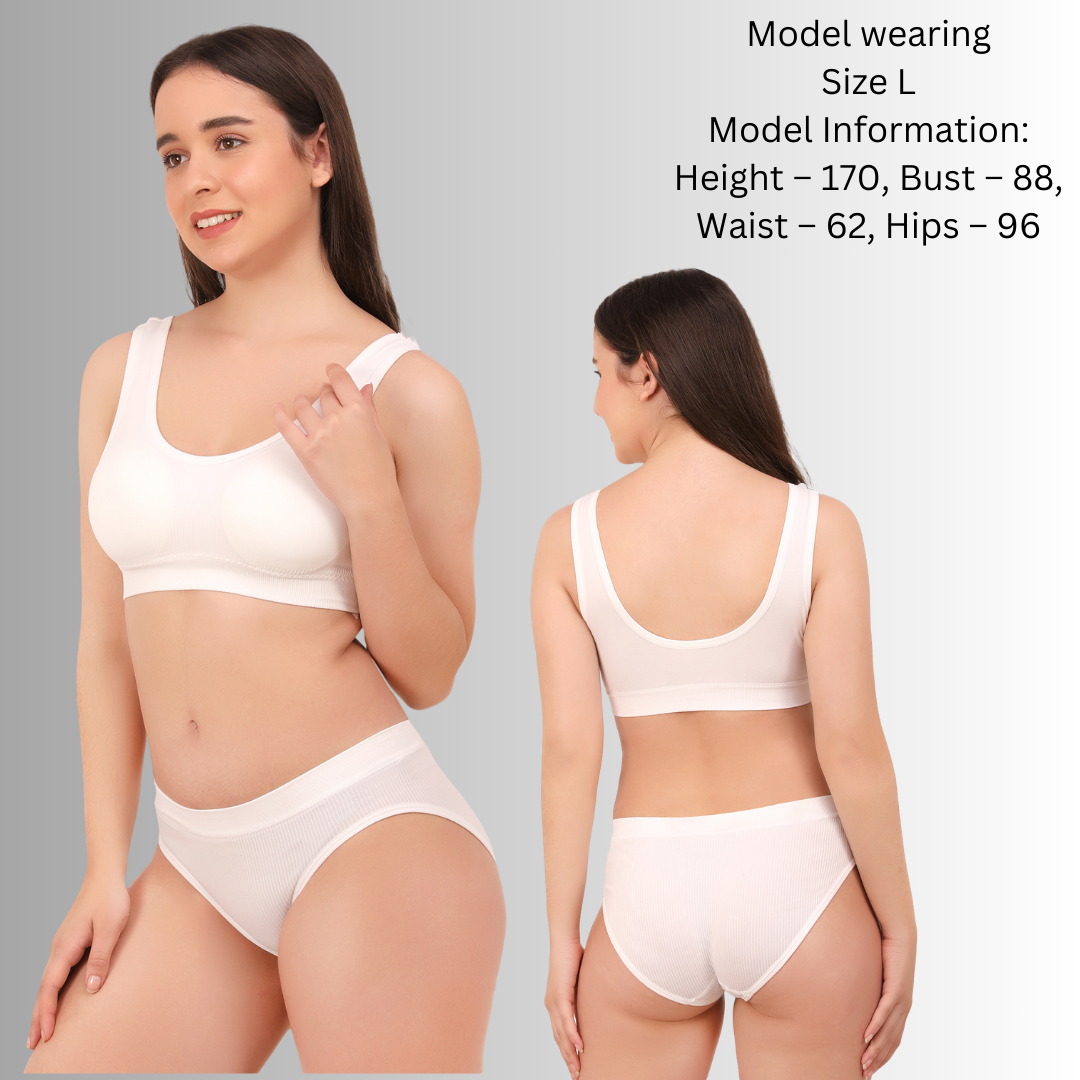 Pleasing Strings Women's Wireless Ribbed Knit Bra & Panty Set