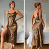Pleasing Strings Women's Silk Satin Cowl Neck Split Thigh Dress Nightwear