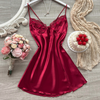 Pleasing Strings Women Silk Satin Lace Trim Neck Babydoll Gown