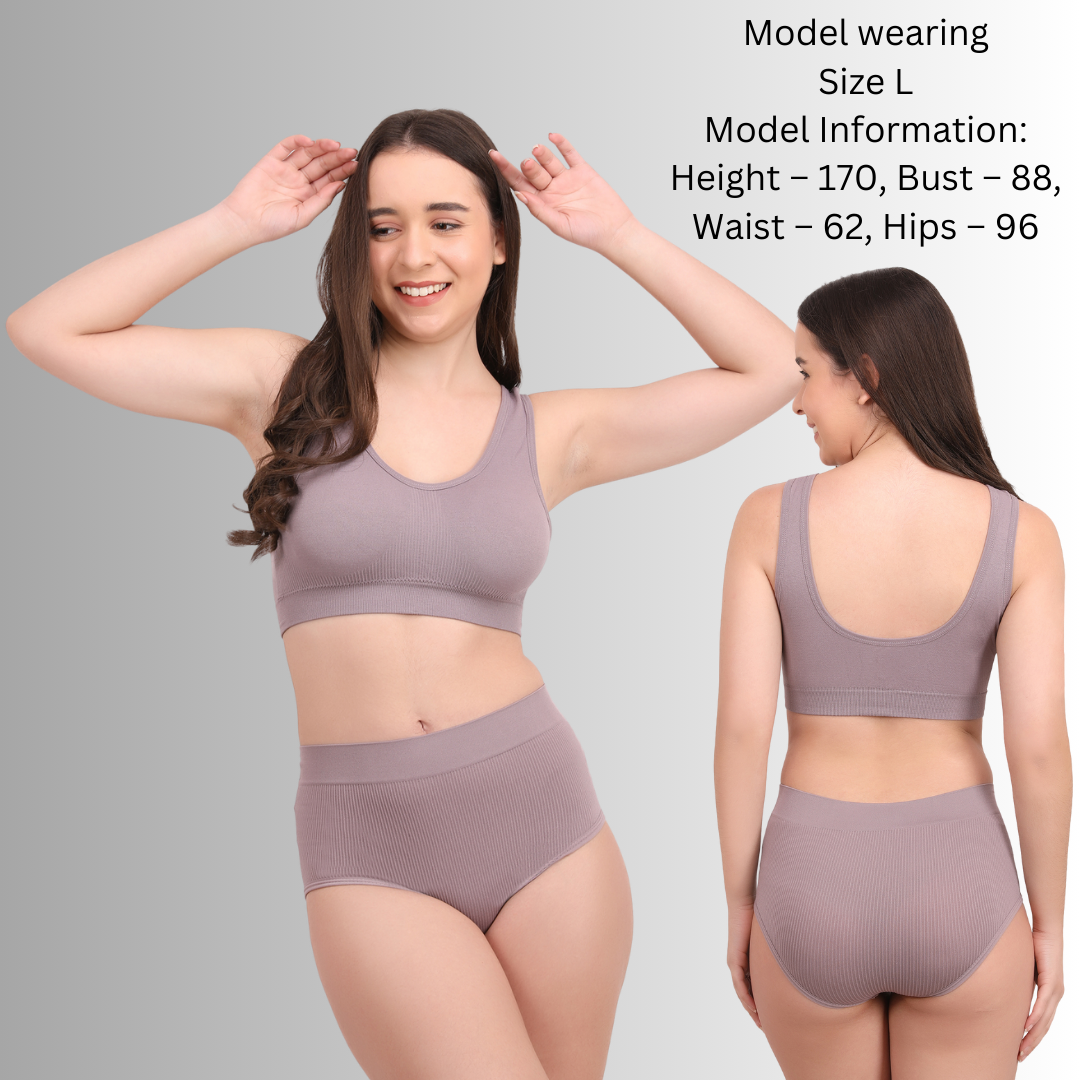 Pleasing Strings Women's Wireless Ribbed Knit Bra & Panty Set