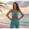 Women's 3 Piece Tropical Print Cami Bikini Swimsuit with Cover Up Pants