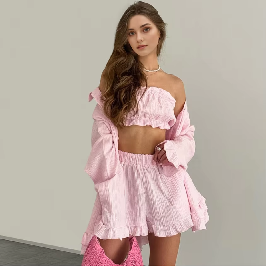 Women 3pcs Stylish Cotton Co-ords Set