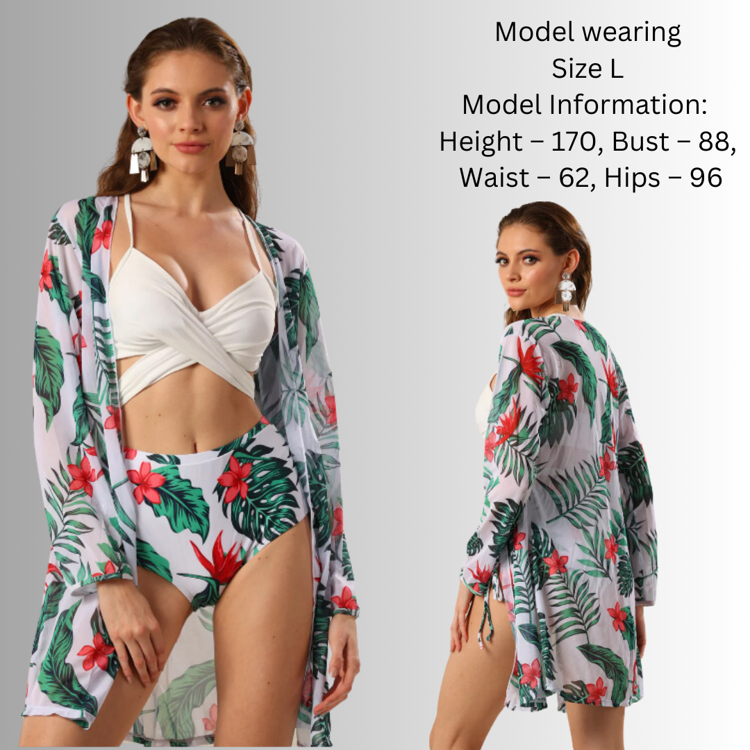 Pleasing Strings Women's 3Pcs Floral Print Bikini Cover Up Set