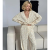 Women Plunge Neck Floral Print Full Sleeves Cotton Pj Set