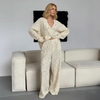 Women Plunge Neck Floral Print Full Sleeves Cotton Pj Set