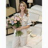 Pleasing Strings Women's Silk Satin Collared Half Sleeve Button Down Pj Set Loungewear
