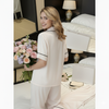 Pleasing Strings Women's Silk Satin Collared Half Sleeve Button Down Pj Set Loungewear