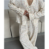 Women Plunge Neck Floral Print Full Sleeves Cotton Pj Set