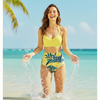 Pleasing Strings Women 2pcs Vintage Swimsuit Halter Neck with Ruched High Waist Bottom