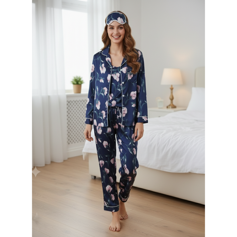 Pleasing Strings Women's Pyjamas Set 7pcs Silk Satin Loungewear Cami Shirt Pj Set