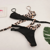Women 2pc Leopard Print Criss-Cross Back Tie Swimsuit