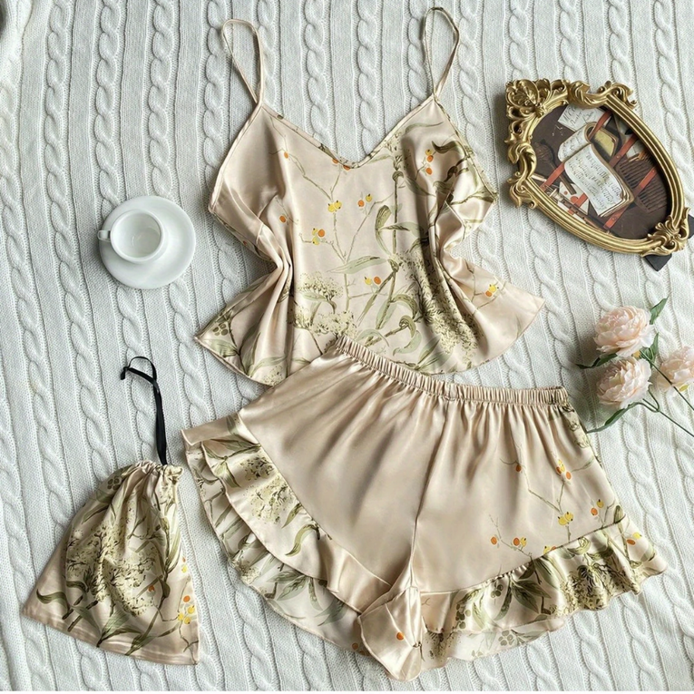 Pleasing Strings Women 5pcs Elegant Floral Print Nightgown Set