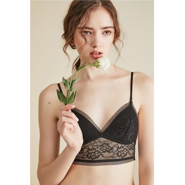 Women Sexy Lacy Black Wireless Bra
