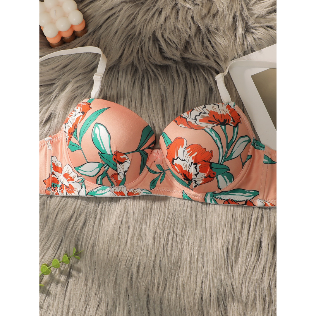 Pleasing Strings Women Floral Print Wired Push-Up Bra & Panty Set